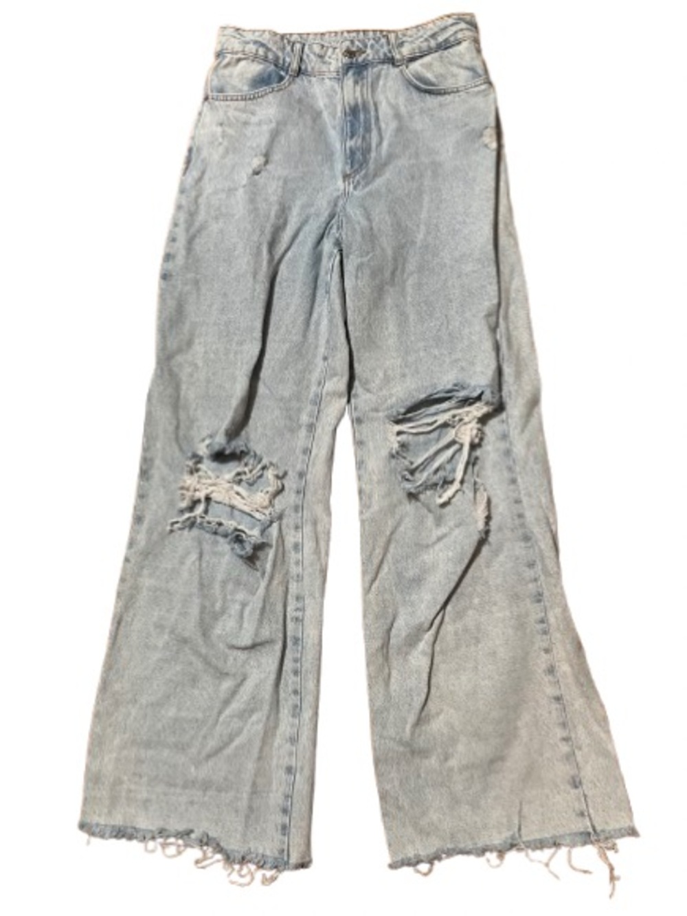 Zara Distressed Denim Wide Leg Jeans Size 30